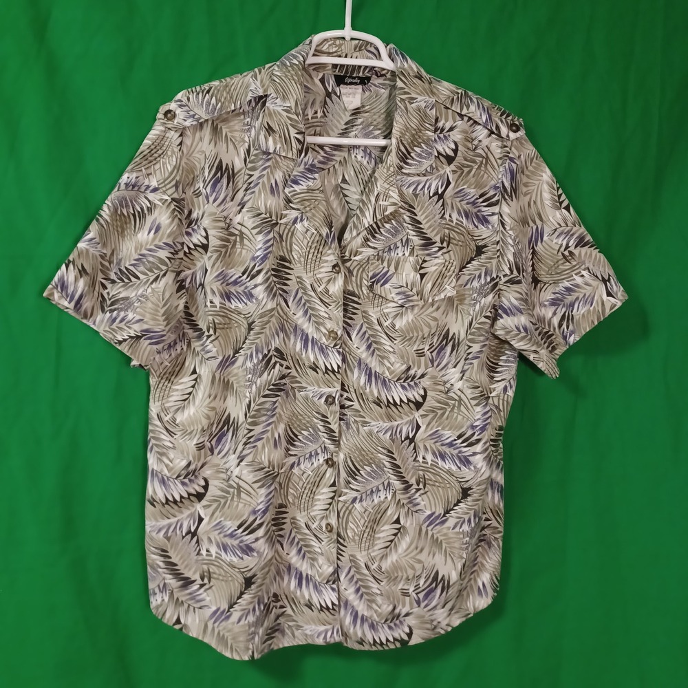 Tapestry Womens Large Tropical Palm Leaf Button Up Shirt Epaulets Made in USA
